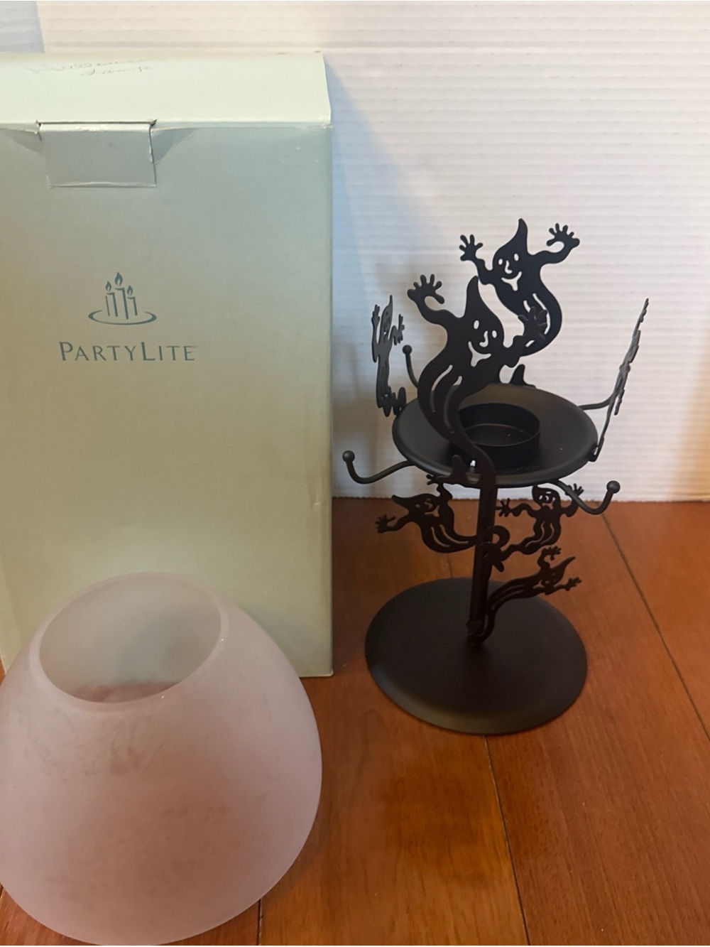 Partylite Shadow dancers Ghost Halloween Tealight Candle Holder & Frosted Shade